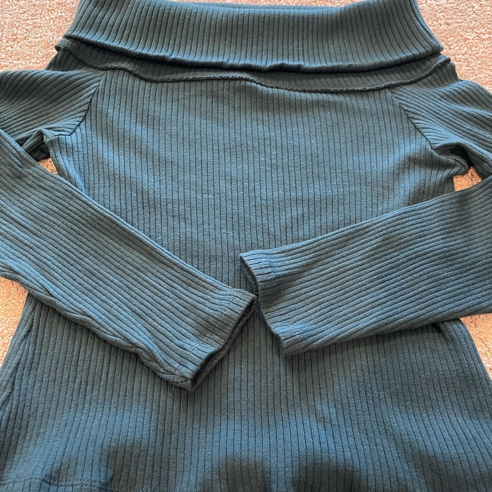 Madewell Ribbed Off-the-Shoulder Top, Teal Blue, Long Sleeve, Soft, Size Large, - Picture 11 of 13